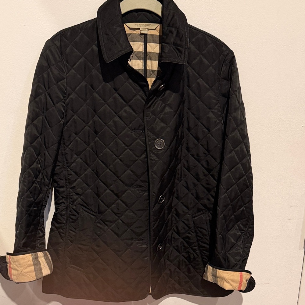 Burberry Black Quilted Lightweight Jacket with Signature Check Trim